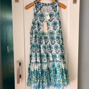 Calypso Blue and white Floral Halter Sleeveless Dress